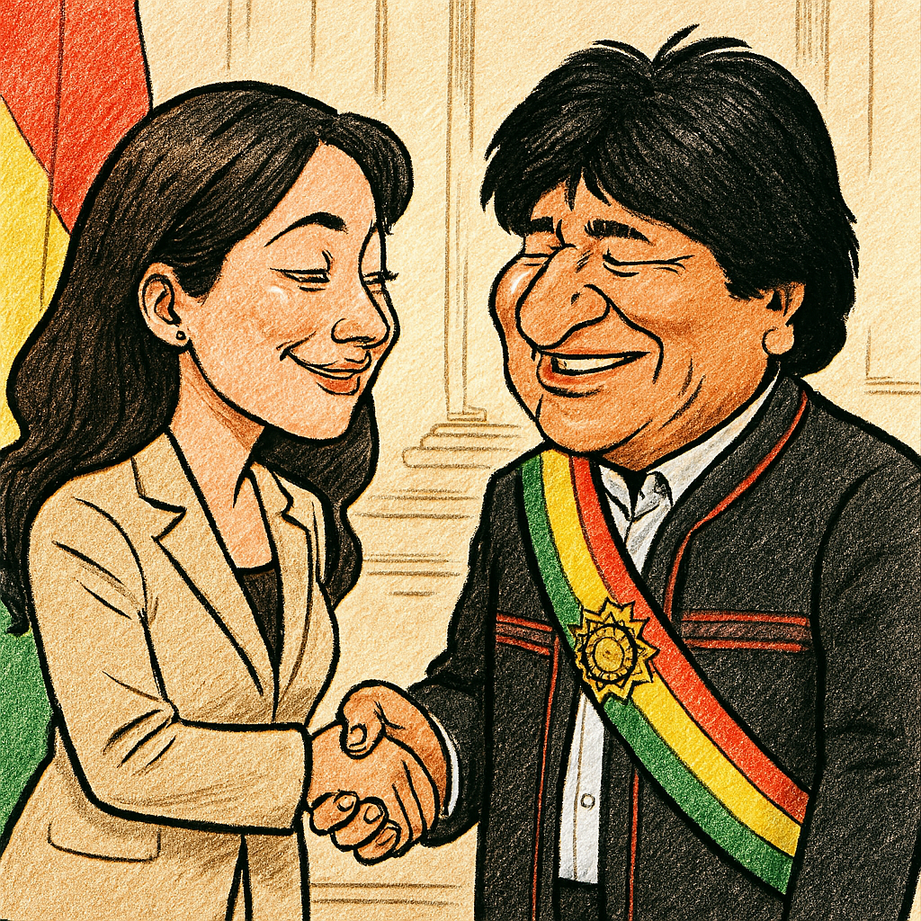 Mayté Flores y Evo Morales